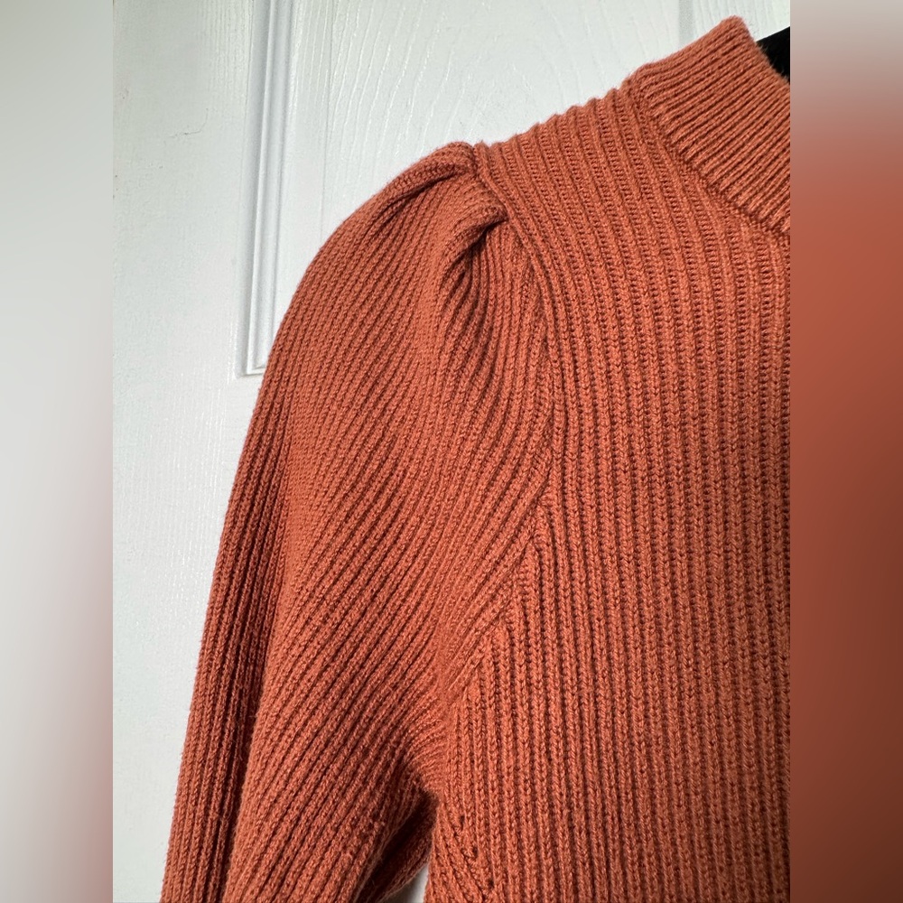Abercrombie Ribbed Puff Sleeve Sweater XS Fitted Rust Orange - Picture 4 of 5